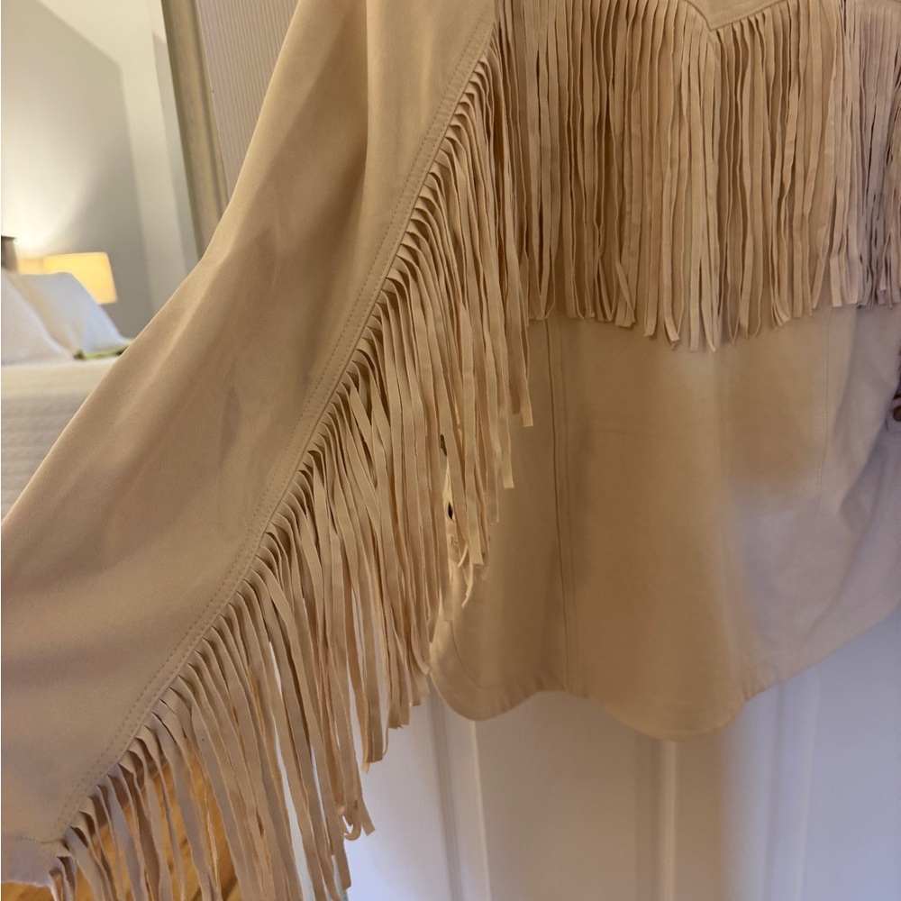 We The Free Cream Leather Fringe Jacket - Picture 7 of 8